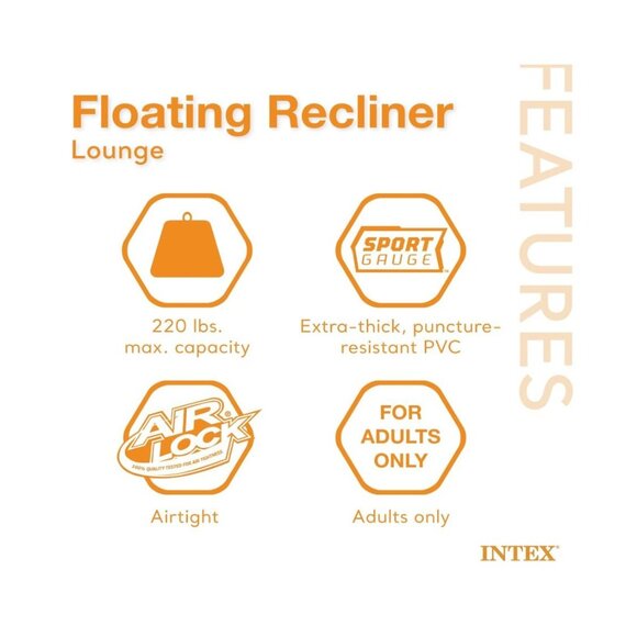 Intex Inflatable Lounge Pool Recliner Lounger Chair with Cup Holders - Picture 5 of 10